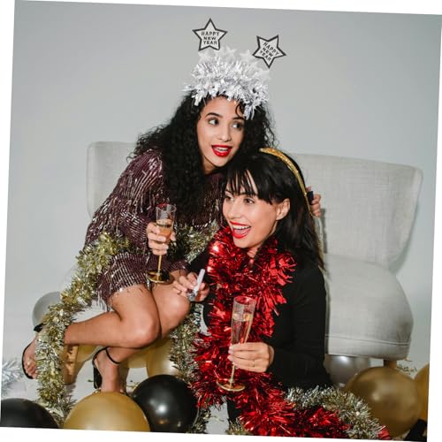 GRADENEVE 2 Stück Happy Year Haarband mit Glitzersternen und Tinsel für Silvesterparty Festliche Kopfbedeckung Komfortabel Rutschfest Silberfarbenes Partyzubehör für Feier und von GRADENEVE