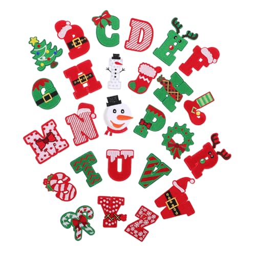 GRADENEVE 26 Stück Teiliges Weihnachtsbuchstaben Aufbügeln Bestickte Alphabet applikationen für Kleidung Jacken Hosen und Taschen Vielseitige DIY stoffflicken für Festliche Textilreparatur von GRADENEVE