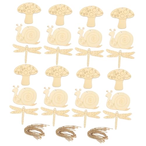 GRADENEVE 30 Stück Teiliges Holz DIY Schnecken Pilz Libellenformen Vielseitige Holzscheiben für Basteln und Dekoration Natürliche Baumscheiben zum Bemalen und Kreativen Gestalten von GRADENEVE
