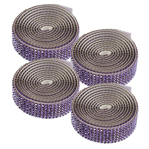 GRADENEVE 4 Rollen Strassband mit Glitzernden Applikationen zum Aufbügeln Selbstklebendes Strassgürtel für Brautkleider DIY Schmucksteine für Abendkleider Breit Lila von GRADENEVE