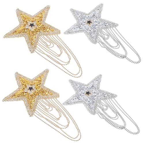 GRADENEVE 4 Stück Teiliges Dekorative Strapazierfähige Stern bügel patches mit Strass und Quasten Vielseitig für Jacken Hüte Taschen DIY Kleidung und Accessoires Einfach Anzubringen von GRADENEVE