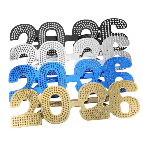 GRADENEVE 4 Stück Teiliges Neujahrsbrillen mit Glitzernden Zahlen Leichte Bequeme Party Sonnenbrillen für Silvester Lustige Foto Requisiten für Feierlichkeiten und Besondere von GRADENEVE
