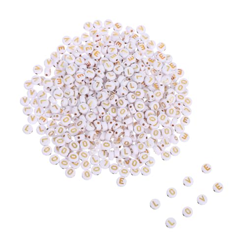 GRADENEVE 400 Stück Flache Runde Acryl Buchstabenperlen Weiß Gold zum Schmuck Basteln für Armbänder Freundschaftsarmbänder DIY Zubehör GRADENEVE 400 Stück Flache Runde Acryl Buchstabenperlen Weiß Gold zum Schmuck Basteln für Armbänder Freundschaftsarmbänder DIY Zubehör von GRADENEVE