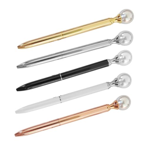 GRADENEVE 5 Stück Teiliges Metall-kugelschreiber mit Künstlicher Perle Glattes Schreiben Komfortabler Griff Langlebig für Büro Schule und Kreative Projekte Elegante Farbmischung Gold Silber von GRADENEVE