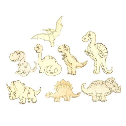 GRADENEVE 8 Stück Dinosaurier Holz Bastelset Teilig Diy Holzschnitte im Dino Design Bastelmaterialien für Kunstprojekte und Dekoration Fördert die Hand Augen Koordination von GRADENEVE