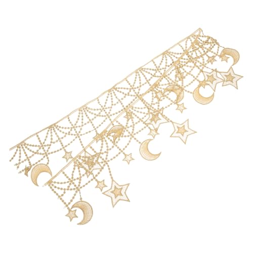 GRADENEVE Goldene Stern Mond Spitzenborte Spitzenbesatz mit Quasten Dekoratives Spitzenband für Kleidungsnäherei Handgefertigter Spitzenbesatz für Kleider und DIY Bekleidungsschmuck von GRADENEVE