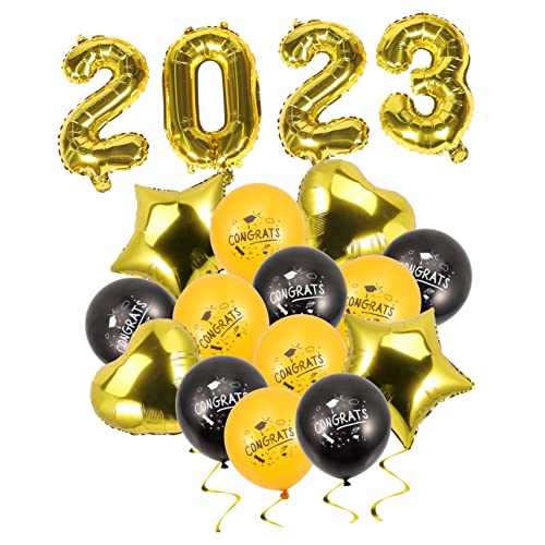 GRADENEVE Graduation Luftballons Abschlussfeier Dekoration mit Stern und Herzformen Aluminiumfolie Ballons in Schwarz und Gold Kreative Partyornamente für Klassenraum und Feier von GRADENEVE