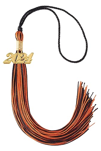 GRADFTY Graduation Quaste 2024 gemischte doppelte Farbe mit goldener Quaste Anhänger für Abschlussfeier Kappe Dekorationen (schwarz und orange) von GRADFTY