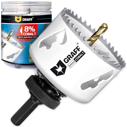 8% Kobalt Lochsäge 68mm - Lochsäge Bi-Metall (inkl. 6-kant Aufnahme und Zentrierbohrer) für Edelstahl Stahl Metall Holz Trockenbau - Lochkreissäge für Hohlwanddose Steckdose in Gipskarton Holz GRAFF von GRAFF