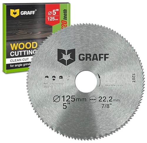 125 mm Winkelschleifer Trennscheibe für Holz, Sperrholz, Laminat, Trockenbau, Kunststoff – Sägeblatt mit 22,23 mm Bohrung – 2 mm Super Feinschnitt Kreissägeblatt GRAFF 125 mm Winkelschleifer Trennscheibe für Holz, Sperrholz, Laminat, Trockenbau, Kunststoff – Sägeblatt mit 22,23 mm Bohrung – 2 mm Super Feinschnitt Kreissägeblatt GRAFF von GRAFF