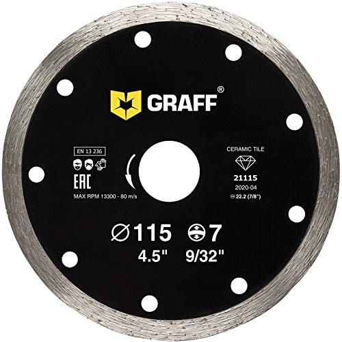 GRAFF Diamantscheibe 115mm für Fliesen, Keramik, Feinsteinzeug - Diamanttrennscheibe für Winkelschleifer und Flex - Segmenthöhe 7mm GRAFF Diamantscheibe 115mm für Fliesen, Keramik, Feinsteinzeug - Diamanttrennscheibe für Winkelschleifer und Flex - Segmenthöhe 7mm von GRAFF