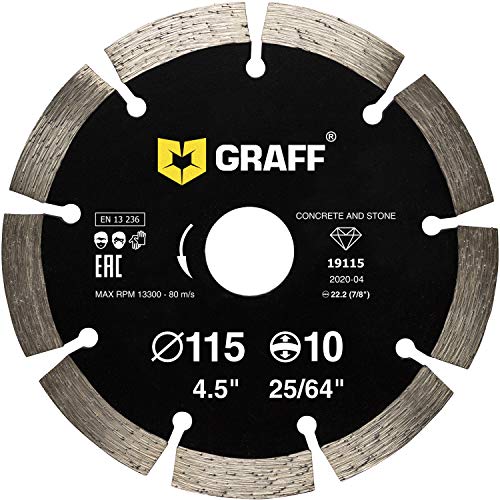 GRAFF Diamantscheibe 115mm für Stein, Beton, Bordstein, Natur- und Kunststein - Standard Diamanttrennscheibe für Winkelschleifer und Flex - Segmenthöhe 10mm GRAFF Diamantscheibe 115mm für Stein, Beton, Bordstein, Natur- und Kunststein - Standard Diamanttrennscheibe für Winkelschleifer und Flex - Segmenthöhe 10mm von GRAFF
