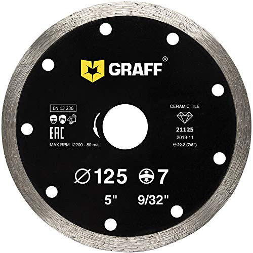 GRAFF Diamantscheibe 125mm für Fliesen, Keramik, Feinsteinzeug - Diamanttrennscheibe für Winkelschleifer und Flex - Segmenthöhe 7mm GRAFF Diamantscheibe 125mm für Fliesen, Keramik, Feinsteinzeug - Diamanttrennscheibe für Winkelschleifer und Flex - Segmenthöhe 7mm von GRAFF