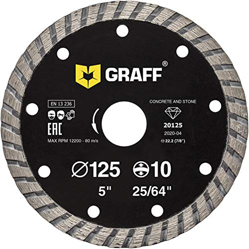 GRAFF Diamantscheibe 125mm für Stein, Beton, Fliesen, Naturstein - Turbo Diamanttrennscheibe für Winkelschleifer und Flex - Segmenthöhe 10mm GRAFF Diamantscheibe 125mm für Stein, Beton, Fliesen, Naturstein - Turbo Diamanttrennscheibe für Winkelschleifer und Flex - Segmenthöhe 10mm von GRAFF