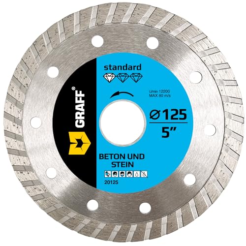 GRAFF Diamantscheibe 125mm für Stein, Beton, Fliesen, Naturstein - Turbo Diamanttrennscheibe für Winkelschleifer und Flex - Segmenthöhe 10mm GRAFF Diamantscheibe 125mm für Stein, Beton, Fliesen, Naturstein - Turbo Diamanttrennscheibe für Winkelschleifer und Flex - Segmenthöhe 10mm von GRAFF