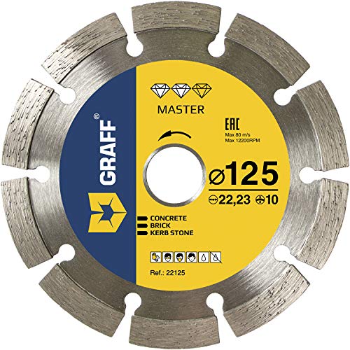GRAFF Diamantscheibe 125mm für Stein, armierter Beton, Granit, Beton, Altbeton - Professional Diamanttrennscheibe für Winkelschleifer und Flex - Segmenthöhe 10mm GRAFF Diamantscheibe 125mm für Stein, armierter Beton, Granit, Beton, Altbeton - Professional Diamanttrennscheibe für Winkelschleifer und Flex - Segmenthöhe 10mm von GRAFF