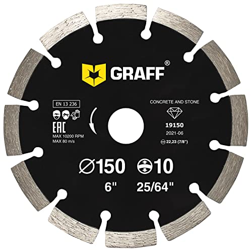 GRAFF Diamantscheibe 150mm für Stein, Beton, Bordstein, Natur- und Kunststein - Standard Diamanttrennscheibe für Winkelschleifer und Flex - Segmenthöhe 10mm GRAFF Diamantscheibe 150mm für Stein, Beton, Bordstein, Natur- und Kunststein - Standard Diamanttrennscheibe für Winkelschleifer und Flex - Segmenthöhe 10mm von GRAFF