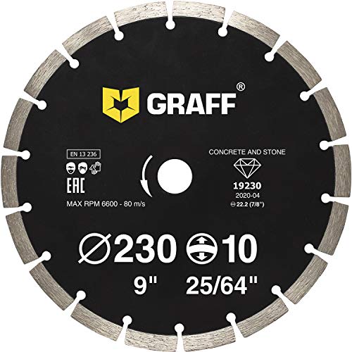 GRAFF Diamantscheibe 230mm für Stein, Beton, Bordstein, Natur- und Kunststein - Standard Diamanttrennscheibe für Winkelschleifer und Flex - Segmenthöhe 10mm GRAFF Diamantscheibe 230mm für Stein, Beton, Bordstein, Natur- und Kunststein - Standard Diamanttrennscheibe für Winkelschleifer und Flex - Segmenthöhe 10mm von GRAFF