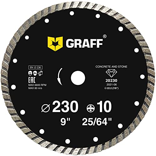 GRAFF Diamantscheibe 230mm für Stein, Beton, Fliesen, Naturstein - Turbo Diamanttrennscheibe für Winkelschleifer und Flex - Segmenthöhe 10mm GRAFF Diamantscheibe 230mm für Stein, Beton, Fliesen, Naturstein - Turbo Diamanttrennscheibe für Winkelschleifer und Flex - Segmenthöhe 10mm von GRAFF