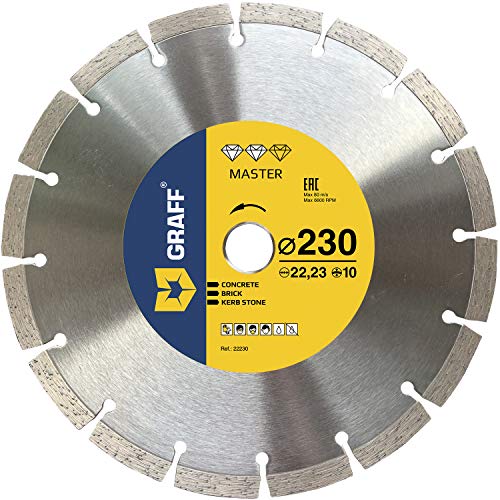 GRAFF Diamantscheibe 230mm für Stein, armierter Beton, Granit, Beton, Altbeton - Professional Diamanttrennscheibe für Winkelschleifer und Flex - Segmenthöhe 10mm GRAFF Diamantscheibe 230mm für Stein, armierter Beton, Granit, Beton, Altbeton - Professional Diamanttrennscheibe für Winkelschleifer und Flex - Segmenthöhe 10mm von GRAFF