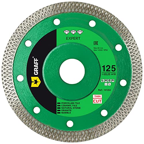 GRAFF Feinsteinzeug Diamantscheibe 125mm für harte Fliesen, Naturstein, Marmor, Granit, Keramik - 1.2mm Super Dünne Diamanttrennscheibe für Winkelschleifer und Flex - Diamant Trennscheibe GRAFF Feinsteinzeug Diamantscheibe 125mm für harte Fliesen, Naturstein, Marmor, Granit, Keramik - 1.2mm Super Dünne Diamanttrennscheibe für Winkelschleifer und Flex - Diamant Trennscheibe von GRAFF