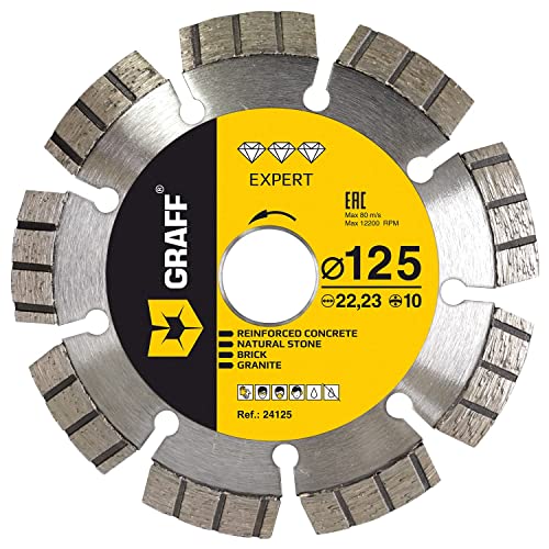 GRAFF Premium Turbo Laser Diamantscheibe 125mm für armierter Beton, Granit, Hohlziegel, Naturstein, rote Backsteinmauer - Diamanttrennscheibe für Winkelschleifer und Flex - Segmenthöhe 10mm GRAFF Premium Turbo Laser Diamantscheibe 125mm für armierter Beton, Granit, Hohlziegel, Naturstein, rote Backsteinmauer - Diamanttrennscheibe für Winkelschleifer und Flex - Segmenthöhe 10mm von GRAFF