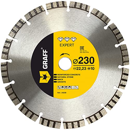 GRAFF Premium Turbo Laser Diamantscheibe 230mm für armierter Beton, Granit, Hohlziegel, Naturstein, rote Backsteinmauer - Diamanttrennscheibe für Winkelschleifer und Flex - Segmenthöhe 10mm GRAFF Premium Turbo Laser Diamantscheibe 230mm für armierter Beton, Granit, Hohlziegel, Naturstein, rote Backsteinmauer - Diamanttrennscheibe für Winkelschleifer und Flex - Segmenthöhe 10mm von GRAFF