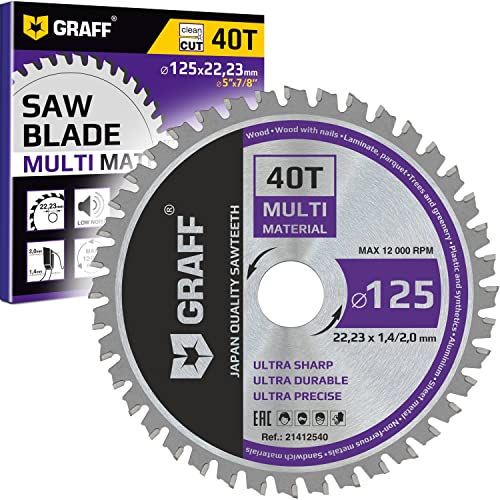 125 mm Sägeblatt für Holz, Metallblech, Aluminium, Laminat, Holz mit Nägeln, Kunststoff – Trennscheibe mit 22,23 mm Bohrung – Kreissägeblatt zum Feinschnitt GRAFF von GRAFF