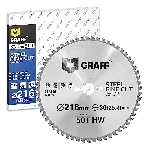 GRAFF Sägeblatt 216x30 Metall Stahl Aluminium Metallrohre – Kreissägeblatt 216x30 mm für Kappsäge, Tauschsäge, Tischkreissäge, Akku Handkreissäge – Professional Sägeblatt 216x30 von GRAFF