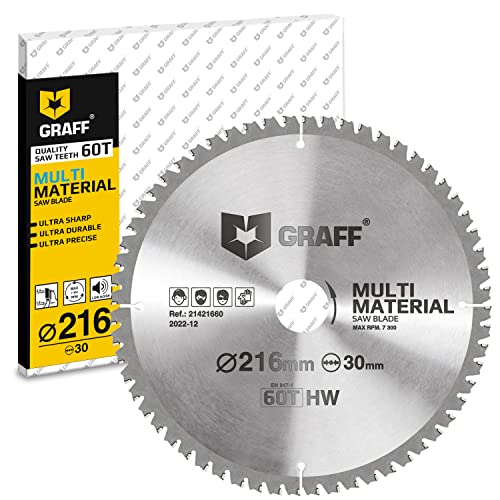 GRAFF Sägeblatt 216x30 Metall Holz Aluminium Laminat Kunststoff – Multi Material Kreissägeblatt 216x30 mm für Kappsäge, Tauschsäge, Tischkreissäge, Akku Handkreissäge – Professional Sägeblatt 216x30 GRAFF Sägeblatt 216x30 Metall Holz Aluminium Laminat Kunststoff – Multi Material Kreissägeblatt 216x30 mm für Kappsäge, Tauschsäge, Tischkreissäge, Akku Handkreissäge – Professional Sägeblatt 216x30 von GRAFF