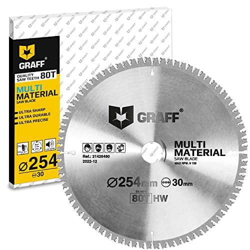 GRAFF Sägeblatt 254x30 Metall Holz Aluminium Laminat Kunststoff – Multi Material Kreissägeblatt 254x30 mm für Kappsäge, Tauschsäge, Tischkreissäge, Akku Handkreissäge – Professional Sägeblatt 254x30 GRAFF Sägeblatt 254x30 Metall Holz Aluminium Laminat Kunststoff – Multi Material Kreissägeblatt 254x30 mm für Kappsäge, Tauschsäge, Tischkreissäge, Akku Handkreissäge – Professional Sägeblatt 254x30 von GRAFF