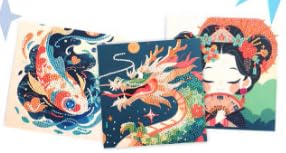 GRAINE CREATIVE - Set mit 3 japanischen Strasskarten, 170 x 170 cm, Diamond Painting für Kinder und Erwachsene – Kreativarbeit mit Strass, Eingabestift, Paste und Zubehör – Ref 750249 von GRAINE CREATIVE