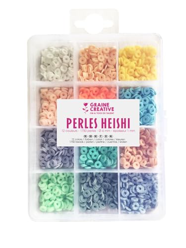 Graine Créative Heishi-Perlen - 12 Pastellfarben, 1700 Stück, Kunststoff, Rund, Heishi, Perlen, Schmuckperlen, Bunt Graine Créative Heishi-Perlen - 12 Pastellfarben, 1700 Stück, Kunststoff, Rund, Heishi, Perlen, Schmuckperlen, Bunt von GRAINE CREATIVE