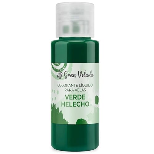 Flüssiger Farngrün-Farbstoff für Kerzen, einfach zu verwenden mit Paraffin: ergiebig und klumpenfrei, konzentrierte Farbe in Gelb, Blau und Schwarz für grüne Wohlstandskerzen. 30 ml von GRAN VELADA