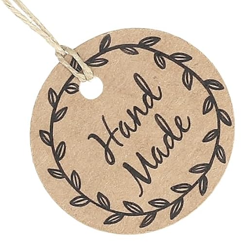 Handmade 10 x 4 cm runde Pappetiketten für personalisierte Geschenke, modernes und elegantes Design mit Schnur im Lieferumfang enthalten, ideal für Ihre Kreationen. von GRAN VELADA