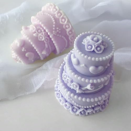 Kuchenform für Braut und Bräutigam, aus Silikon, 5 x 5,7 cm, geeignet für Seifen, 3-stöckig, verziert mit Blumen und Herzen, ideal als Hochzeitsgeschenk von GRAN VELADA