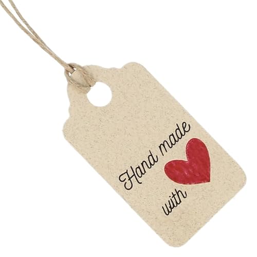Packung mit 10 Etiketten aus recyceltem Karton, 2,9 x 5 cm, handgefertigt mit Love, inklusive Schnur. Ideal zur Personalisierung von Geschenken, Namen, personalisierten Terminen. von GRAN VELADA