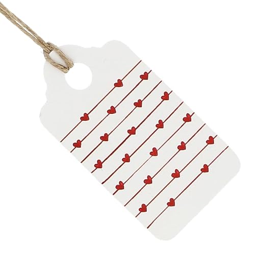 Packung mit 10 weißen Kartonetiketten, 2,9 x 5 cm, mit Herzen, Geschenkdekoration, rechteckige Form, inklusive Schnur, wirtschaftliche Personalisierung von GRAN VELADA