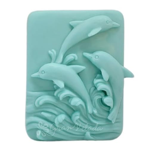 Silikonform Delfine für Seifen und Bastelarbeiten | 6,6 x 5,1 x 2,5 cm | robust und flexibel | einfach zu bedienen | 3 geprägte Delfine von GRAN VELADA