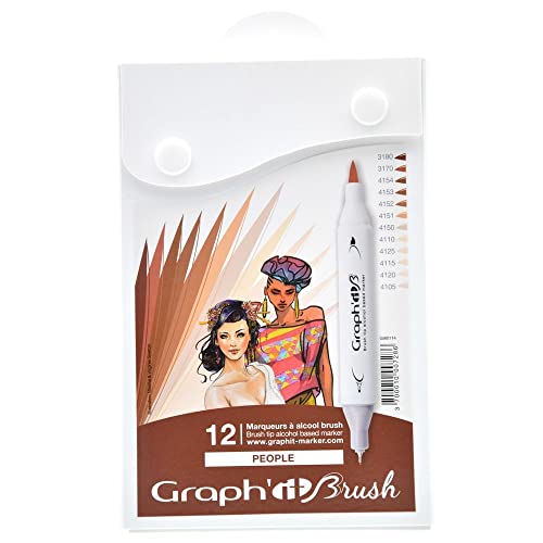 GRAPH'IT Brush Marker Set mit 12 Alkoholstiften, Doppelspitze, Manga-Zeichnung und Illustration, extrafeine Spitze und Pinsel, People Set von GRAPH'IT