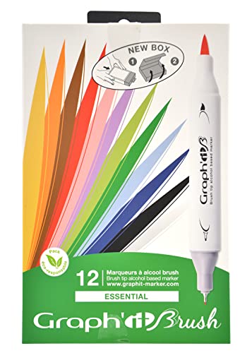 GRAPH'IT Brush Set mit 12 Markern mit doppelter Spitze – Essential Colors von GRAPH'IT