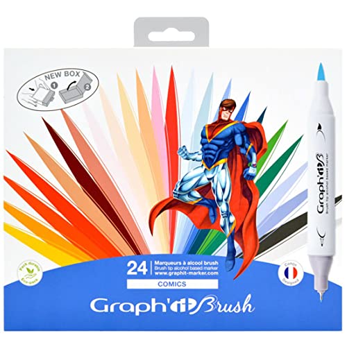 GRAPH'IT Pinsel-Set mit 24 Markern mit doppelter Spitze – Comics Colors von GRAPH'IT