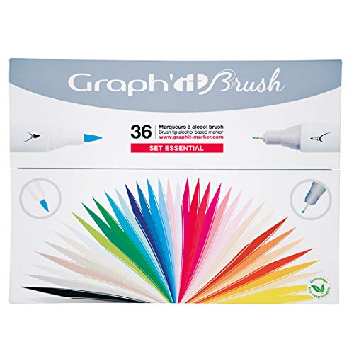 Graph'IT Pinsel-Set mit 36 Markern mit doppelter Spitze – Essentielle Farben von GRAPH'IT