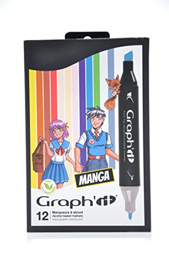 Graph'it Marker auf Alkoholbasis, 12er-Set, 2 Spitzen Manga colors von GRAPH'IT