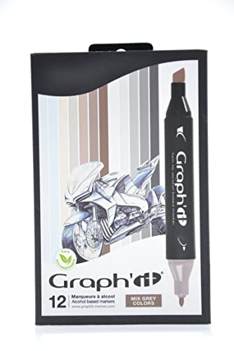 Graph'it Marker auf Alkoholbasis, 12er-Set, 2 Spitzen Mix Greys colors von GRAPH'IT