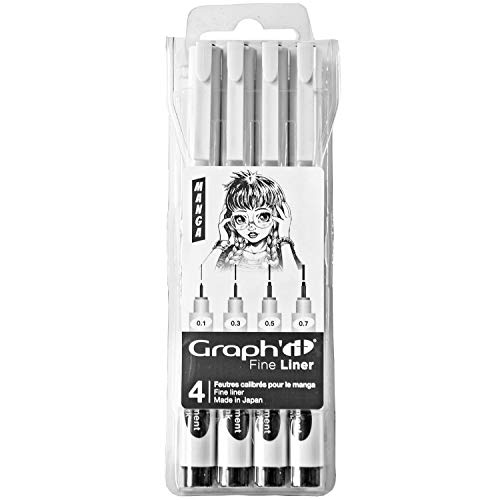 Graph'it - Packung mit 4 Filzstiften mit kalibrierter Spitze – Fine Liner – Pigmentierte Tinte auf Wasserbasis – lichtecht und scheuerbeständig – Manga-Schwarz Sortiment 0,1 – 0,3 – 0,5 – 0,7 Graph'it - Packung mit 4 Filzstiften mit kalibrierter Spitze – Fine Liner – Pigmentierte Tinte auf Wasserbasis – lichtecht und scheuerbeständig – Manga-Schwarz Sortiment 0,1 – 0,3 – 0,5 – 0,7 von GRAPH'IT