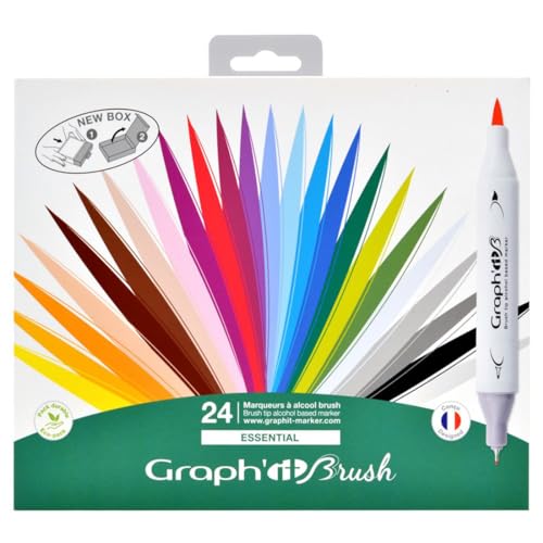 Graphit Brush Set mit 24 Markern mit doppelter Spitze – Essential Colors von GRAPH'IT