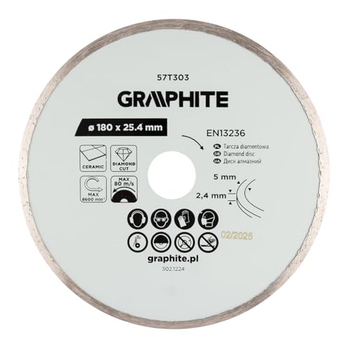 GRAPHITE Diamanttrennscheibe Nassschnitt – Präzise Vollrand-Trennscheibe für Terrakotta, Granit, Gres & Marmor – Inklusive Reduzierring für Winkelschleifer GRAPHITE Diamanttrennscheibe Nassschnitt – Präzise Vollrand-Trennscheibe für Terrakotta, Granit, Gres & Marmor – Inklusive Reduzierring für Winkelschleifer von GRAPHITE