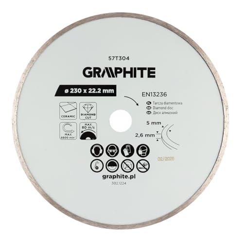 GRAPHITE Diamanttrennscheibe Nassschnitt – Präzise Vollrand-Trennscheibe für Terrakotta, Granit, Gres & Marmor – Inklusive Reduzierring für Winkelschleifer GRAPHITE Diamanttrennscheibe Nassschnitt – Präzise Vollrand-Trennscheibe für Terrakotta, Granit, Gres & Marmor – Inklusive Reduzierring für Winkelschleifer von GRAPHITE
