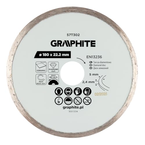 GRAPHITE Diamanttrennscheibe Nassschnitt – Präzise Vollrand-Trennscheibe für Terrakotta, Granit, Gres & Marmor – Inklusive Reduzierring für Winkelschleifer GRAPHITE Diamanttrennscheibe Nassschnitt – Präzise Vollrand-Trennscheibe für Terrakotta, Granit, Gres & Marmor – Inklusive Reduzierring für Winkelschleifer von GRAPHITE